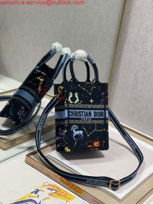 Replica Dior S5555 Mini Dior Book Tote Phone Bag black multicolor petites fleurs embroidery 3
