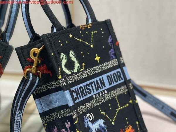 Replica Dior S5555 Mini Dior Book Tote Phone Bag black multicolor petites fleurs embroidery 5