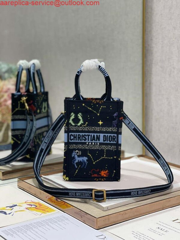 Replica Dior S5555 Mini Dior Book Tote Phone Bag black multicolor petites fleurs embroidery 6