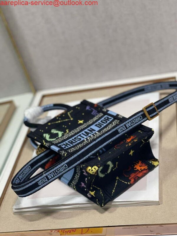 Replica Dior S5555 Mini Dior Book Tote Phone Bag black multicolor petites fleurs embroidery 7
