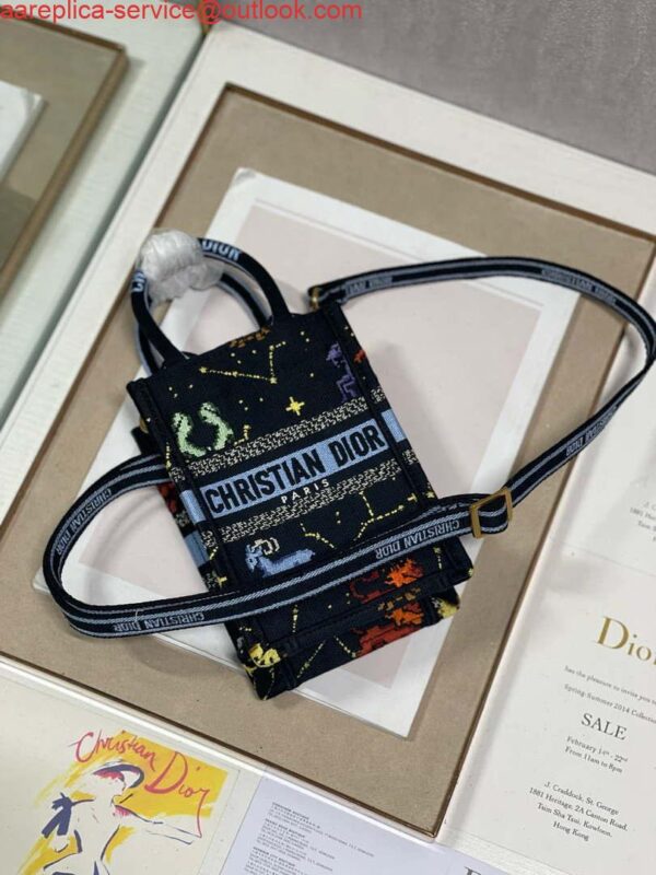 Replica Dior S5555 Mini Dior Book Tote Phone Bag black multicolor petites fleurs embroidery 8