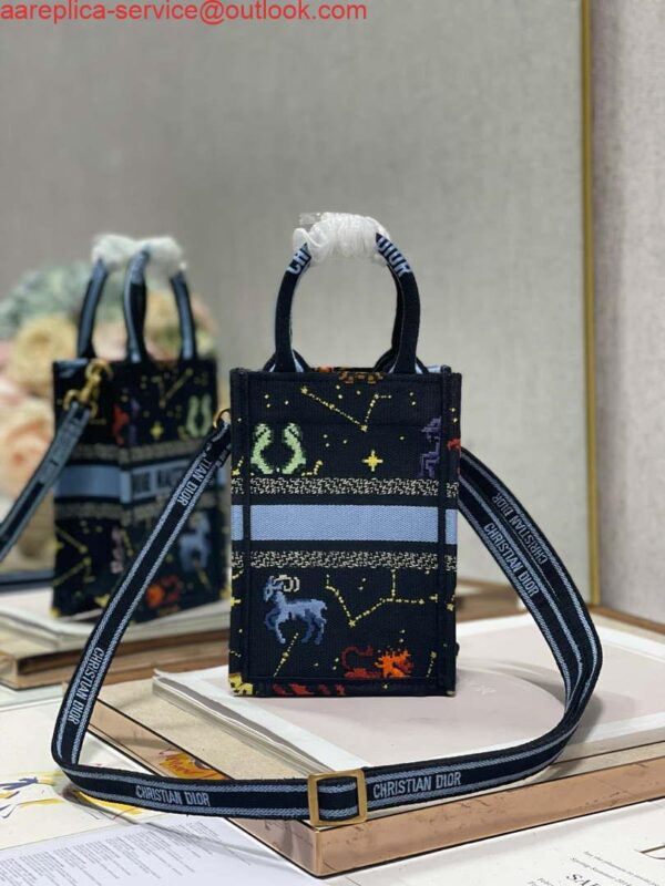 Replica Dior S5555 Mini Dior Book Tote Phone Bag black multicolor petites fleurs embroidery 9