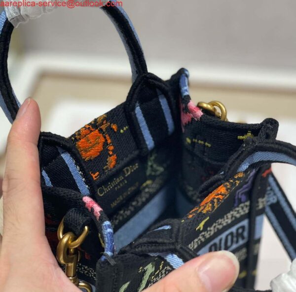 Replica Dior S5555 Mini Dior Book Tote Phone Bag black multicolor petites fleurs embroidery 10