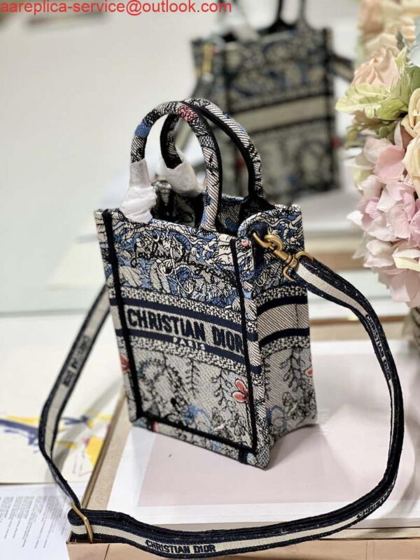 Replica Dior S5555 Mini Dior Book Tote Phone Bag Blue multicolor embroidery S1102 4