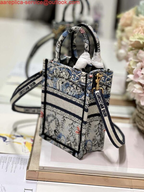 Replica Dior S5555 Mini Dior Book Tote Phone Bag Blue multicolor embroidery S1102 7