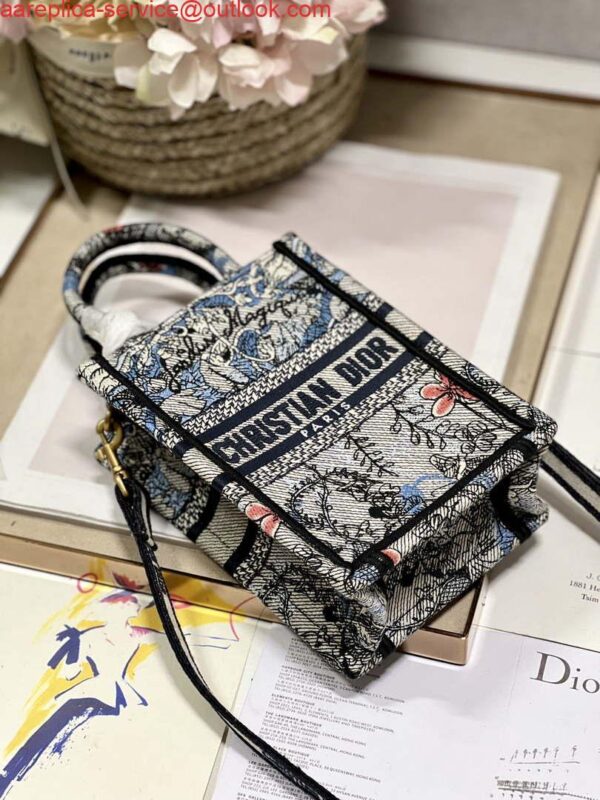 Replica Dior S5555 Mini Dior Book Tote Phone Bag Blue multicolor embroidery S1102 8