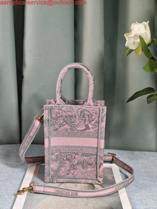 Replica Dior S5555 Mini Dior Book Tote Phone Bag Gray and Pink Toile de Jouy Reverse Embroidery 3