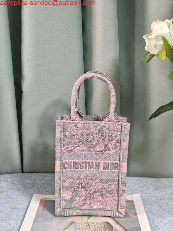Replica Dior S5555 Mini Dior Book Tote Phone Bag Gray and Pink Toile de Jouy Reverse Embroidery 4