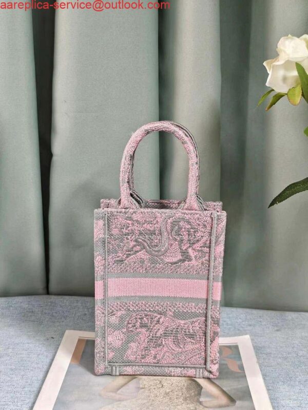 Replica Dior S5555 Mini Dior Book Tote Phone Bag Gray and Pink Toile de Jouy Reverse Embroidery 5