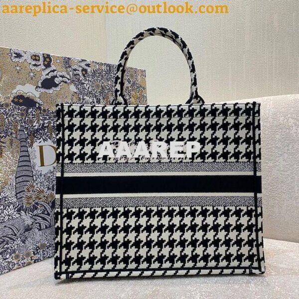 Replica Dior Book Tote bag in Black Houndstooth Embroidery 8