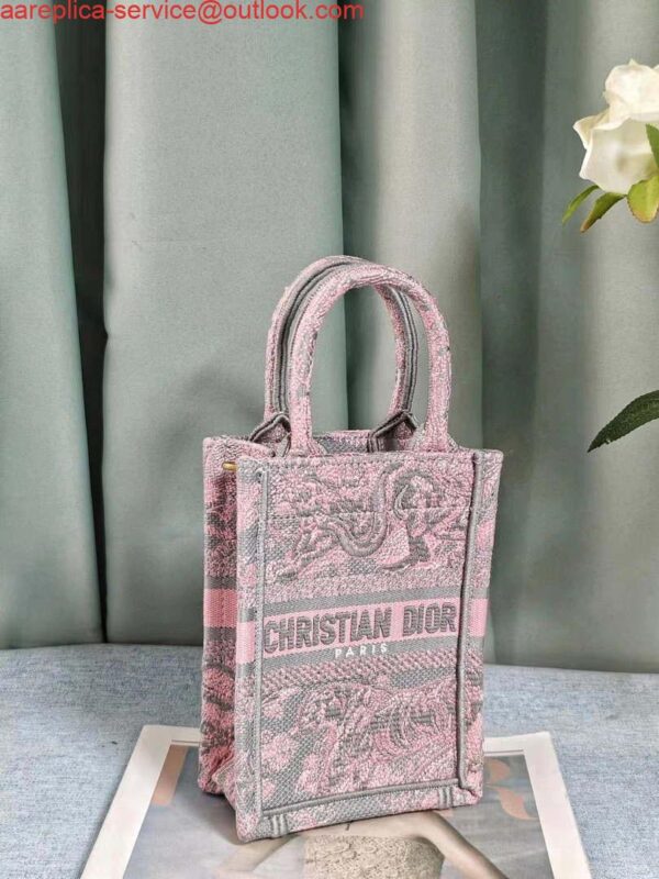 Replica Dior S5555 Mini Dior Book Tote Phone Bag Gray and Pink Toile de Jouy Reverse Embroidery 6