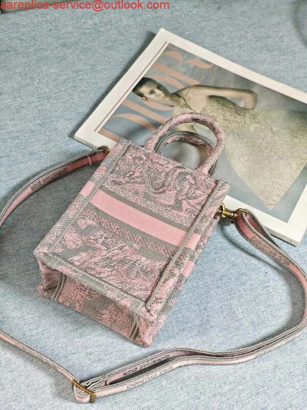 Replica Dior S5555 Mini Dior Book Tote Phone Bag Gray and Pink Toile de Jouy Reverse Embroidery 8
