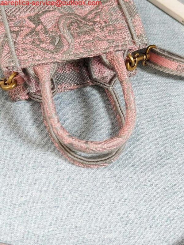 Replica Dior S5555 Mini Dior Book Tote Phone Bag Gray and Pink Toile de Jouy Reverse Embroidery 9