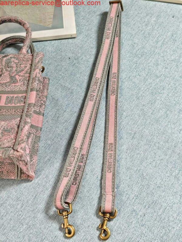 Replica Dior S5555 Mini Dior Book Tote Phone Bag Gray and Pink Toile de Jouy Reverse Embroidery 10