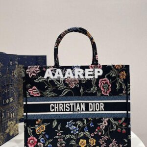 Replica Dior Book Tote bag in Black Multicolor Dior Petites Fleurs Emb 2