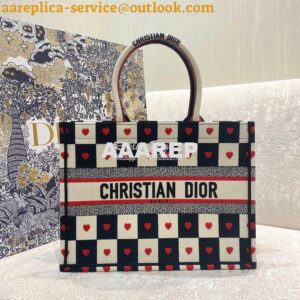 Replica Dior Book Tote bag in Black, White and Red D-Chess Heart Embro