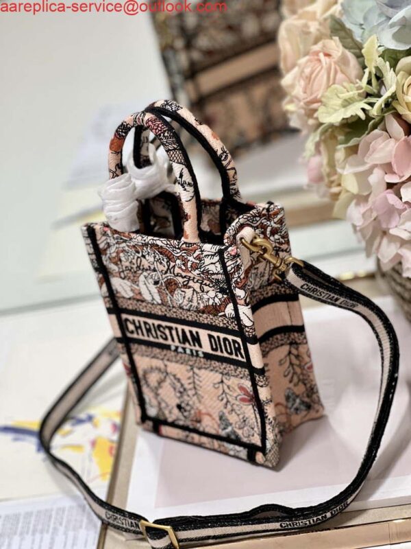Replica Dior S5555 Mini Dior Book Tote Phone Bag Nude multicolor embroidery S1104 2