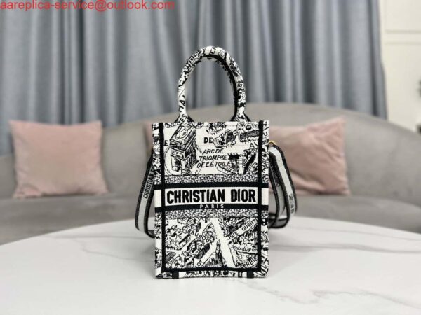 Replica Dior S5555 Mini Dior Book Tote Phone Bag White and Black Eembroidery S1108