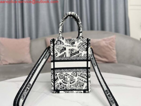 Replica Dior S5555 Mini Dior Book Tote Phone Bag White and Black Eembroidery S1108 2