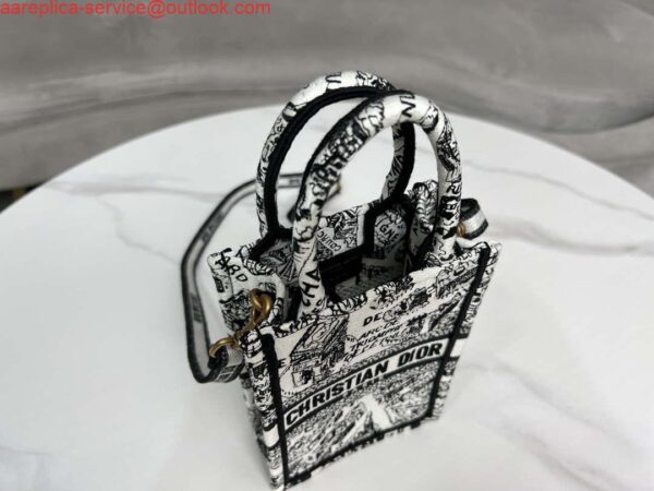 Replica Dior S5555 Mini Dior Book Tote Phone Bag White and Black Eembroidery S1108 6