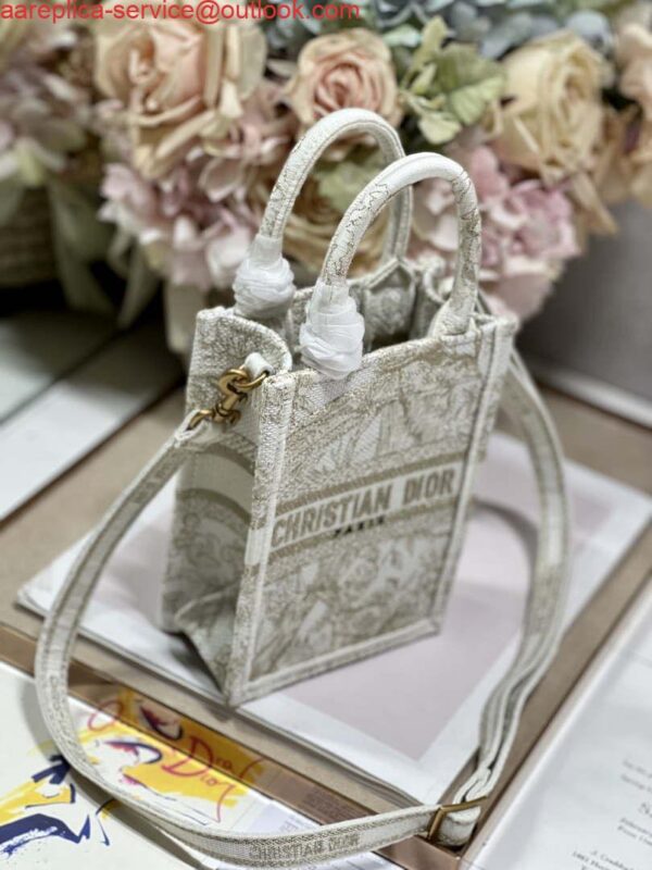 Replica Dior S5555 Mini Dior Book Tote Phone Bag White Eembroidery S1107
