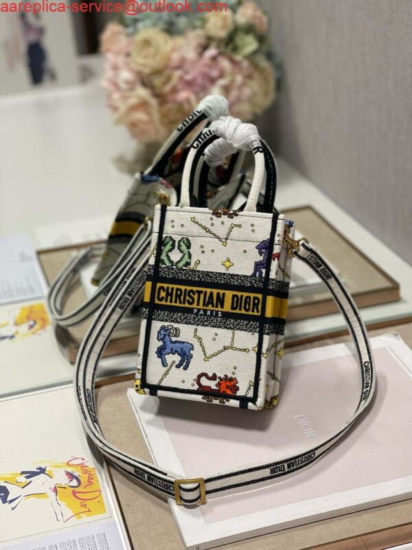Replica Dior S5555 Mini Dior Book Tote Phone Bag White multicolor Deer embroidery S1105 3