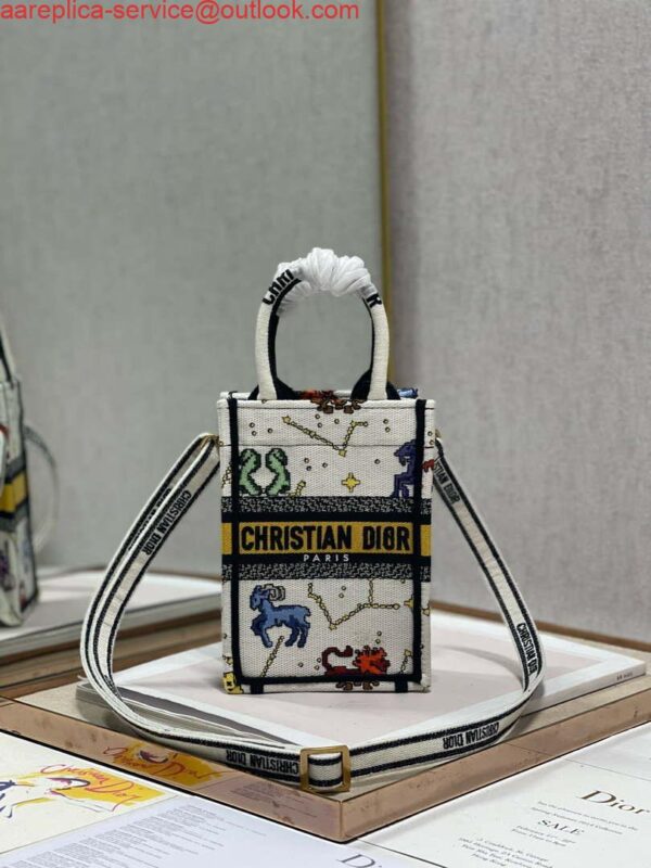 Replica Dior S5555 Mini Dior Book Tote Phone Bag White multicolor Deer embroidery S1105 4
