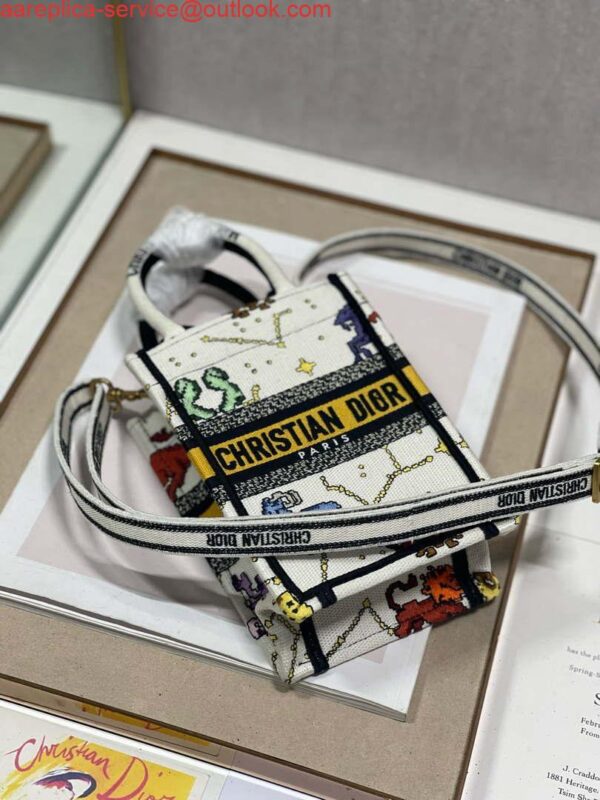 Replica Dior S5555 Mini Dior Book Tote Phone Bag White multicolor Deer embroidery S1105 5