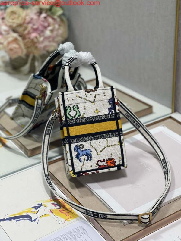 Replica Dior S5555 Mini Dior Book Tote Phone Bag White multicolor Deer embroidery S1105 6