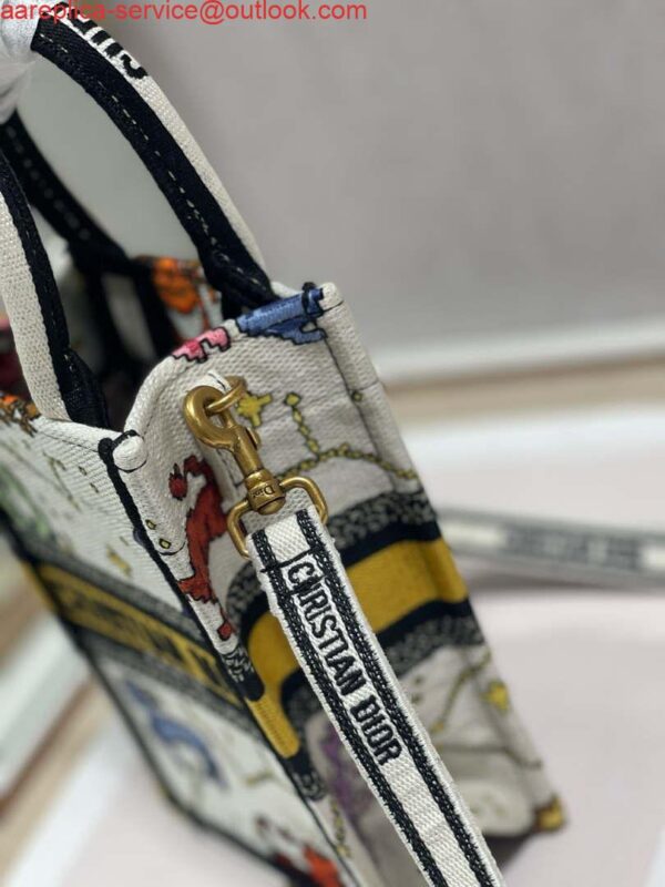 Replica Dior S5555 Mini Dior Book Tote Phone Bag White multicolor Deer embroidery S1105 7
