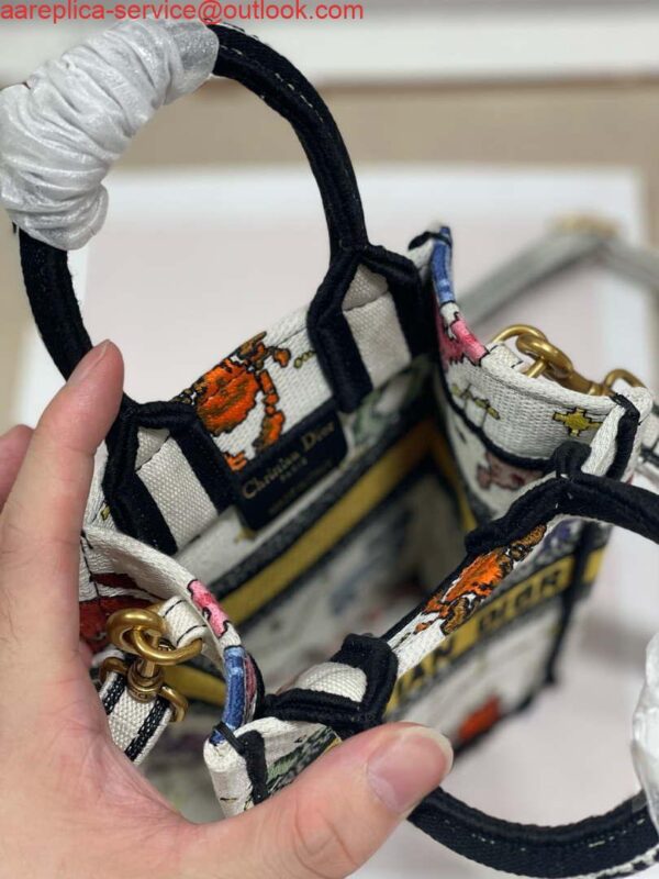 Replica Dior S5555 Mini Dior Book Tote Phone Bag White multicolor Deer embroidery S1105 8