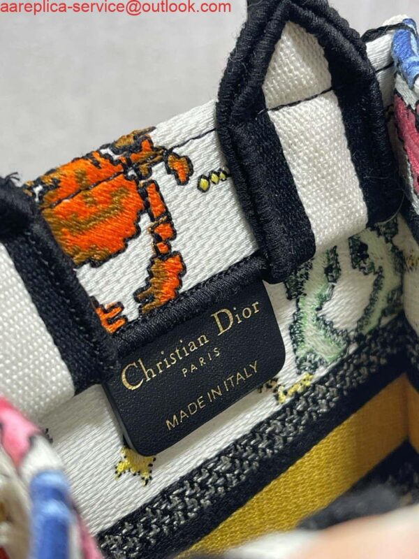 Replica Dior S5555 Mini Dior Book Tote Phone Bag White multicolor Deer embroidery S1105 9