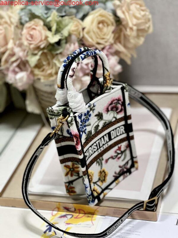 Replica Dior S5555 Mini Dior Book Tote Phone Bag White multicolor embroidery S1101