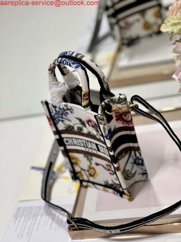 Replica Dior S5555 Mini Dior Book Tote Phone Bag White multicolor embroidery S1101 2