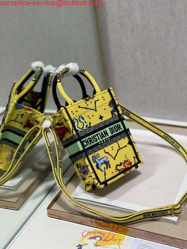 Replica Dior S5555 Mini Dior Book Tote Phone Bag Yellow multicolor Deer embroidery S1106