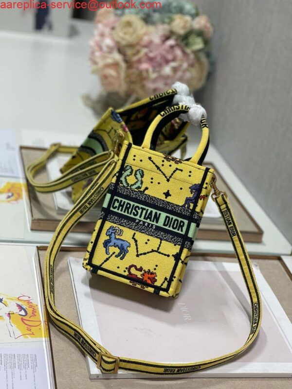 Replica Dior S5555 Mini Dior Book Tote Phone Bag Yellow multicolor Deer embroidery S1106 2