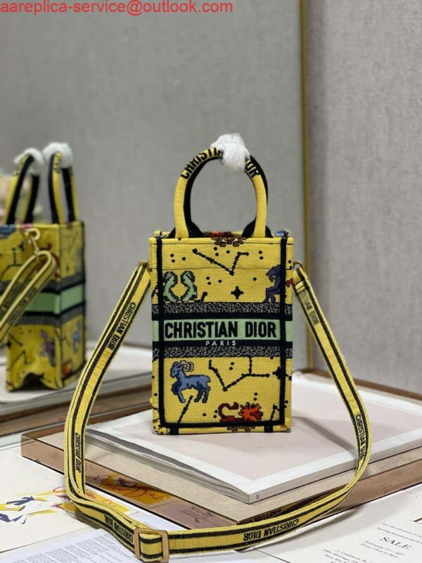 Replica Dior S5555 Mini Dior Book Tote Phone Bag Yellow multicolor Deer embroidery S1106 4