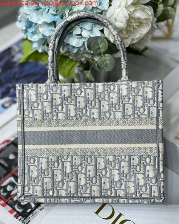 Replica Dior Book Tote M1265 Small Dior Oblique Embroidery Gray 7