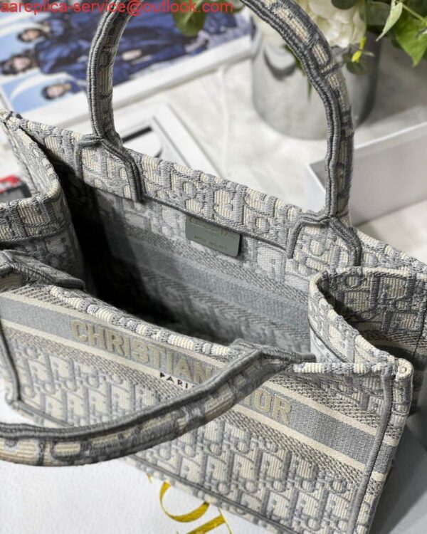 Replica Dior Book Tote M1265 Small Dior Oblique Embroidery Gray 10