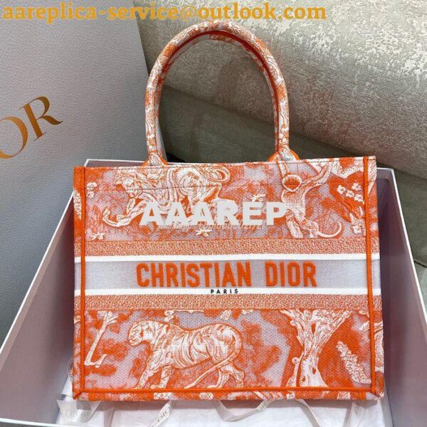 Replica Dior Book Tote bag in Fluorescent Orange Toile de Jouy Transpa 10