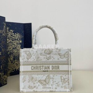 Replica Dior Book Tote bag in Gold-Tone and White Butterfly Zodiac Emb 2