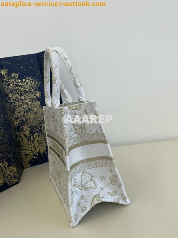 Replica Dior Book Tote bag in Gold-Tone and White Butterfly Zodiac Emb 3