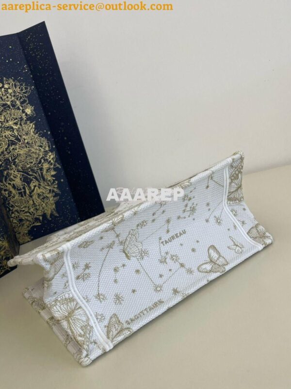 Replica Dior Book Tote bag in Gold-Tone and White Butterfly Zodiac Emb 9