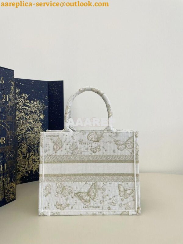 Replica Dior Book Tote bag in Gold-Tone and White Butterfly Zodiac Emb 12