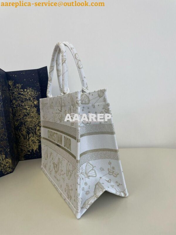 Replica Dior Book Tote bag in Gold-Tone and White Butterfly Zodiac Emb 15