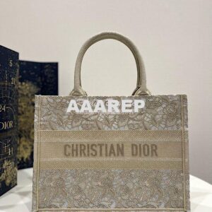 Replica Dior Book Tote bag in Gold-Tone D-Lace Embroidery with 3D Macr 2