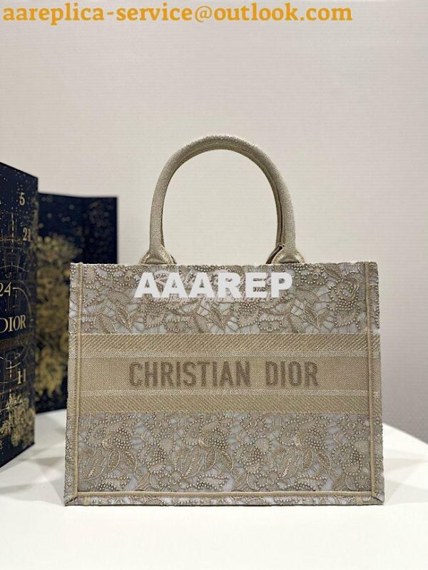 Replica Dior Book Tote bag in Gold-Tone D-Lace Embroidery with 3D Macr 4