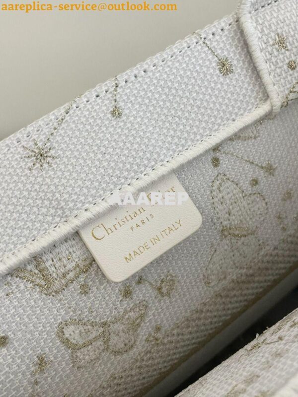 Replica Dior Book Tote bag in Gold-Tone and White Butterfly Zodiac Emb 20