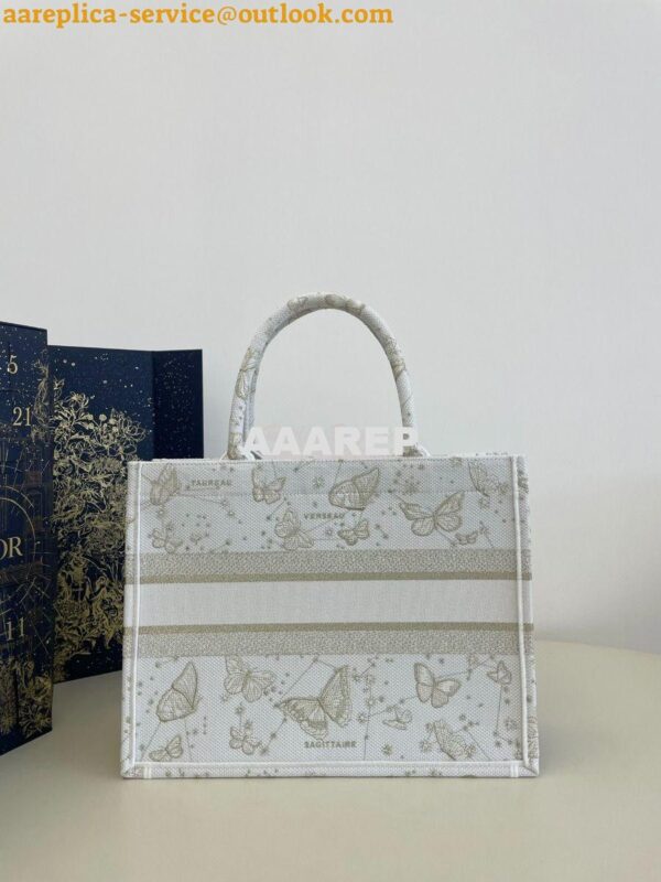 Replica Dior Book Tote bag in Gold-Tone and White Butterfly Zodiac Emb 22