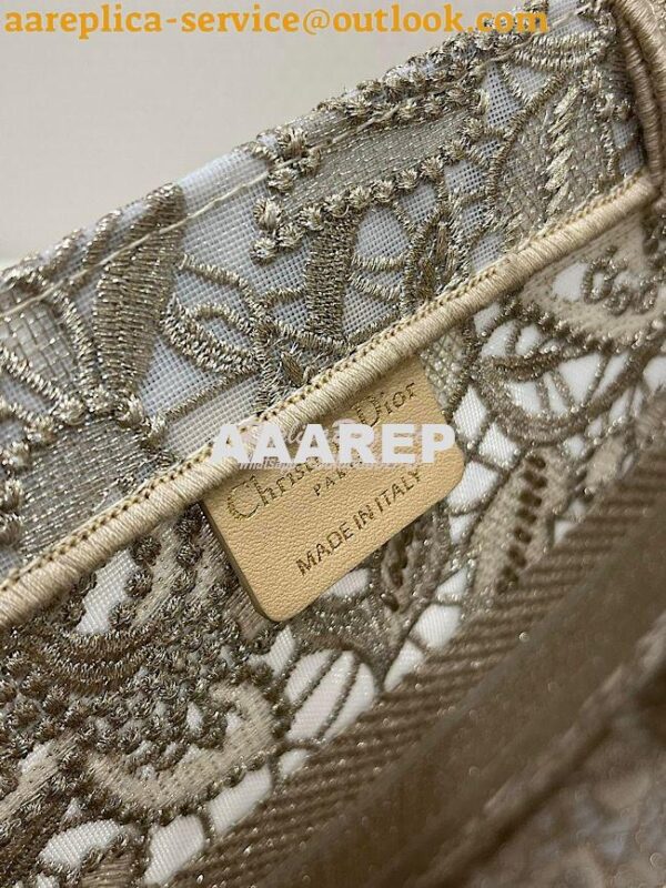 Replica Dior Book Tote bag in Gold-Tone D-Lace Embroidery with 3D Macr 10